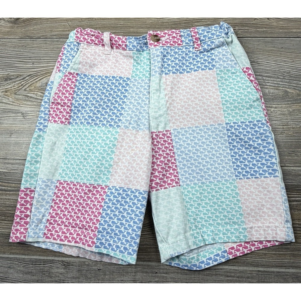 Vineyard Vines Boys Med 8-10 ‎ Patchwork Whale Adjustable Waist Shorts Preppy